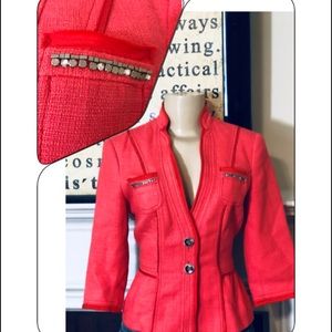 WHITE HOUSE BLACK MARKET CORAL SEQUIN BLAZER